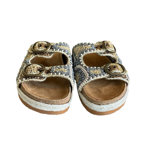 NEW HOUSE OF HARLOW 1960 Women's Size 8.5 Beaded Buckle Flat Slides Boho Sandals - Picture 10 of 11